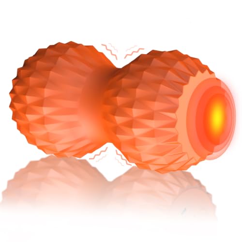 Vibrating Peanut Massage Ball, 3 Gear Heating, 5 Modes Deep Tissue Massager, Rechargeable Myofascial Release Roller for Muscle Pain Relief, Fitness, Yoga(Orange) - color: Orange
