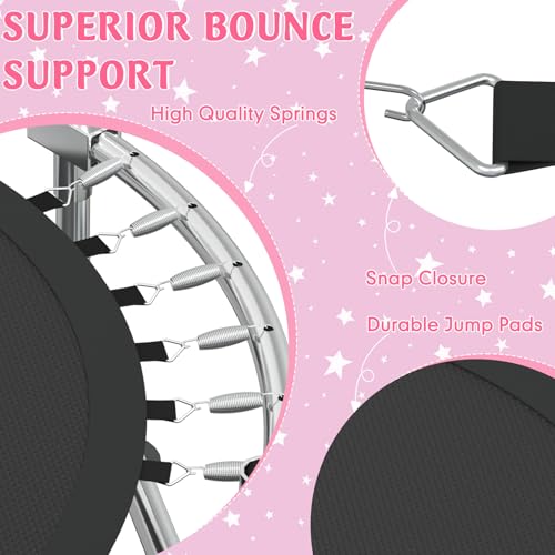 Trampoline for Kids, 55" Indoor & Outdoor Toddler Trampoline, Anti-Rollover Bottom Kids Toys with Adjustable Gymnastics Bars, Toddler Swing, Basketball Hoop