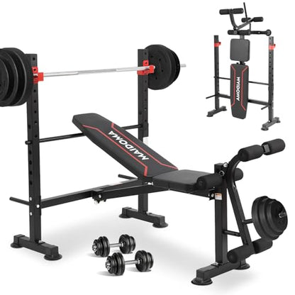 8 IN 1 Standard Weight Bench Set with Leg Extension and Leg Curl, Fast Folding & Adjustable Workout Bench for Home Gym,Adjustable Bench Press with Squat Rack.（US Stock）