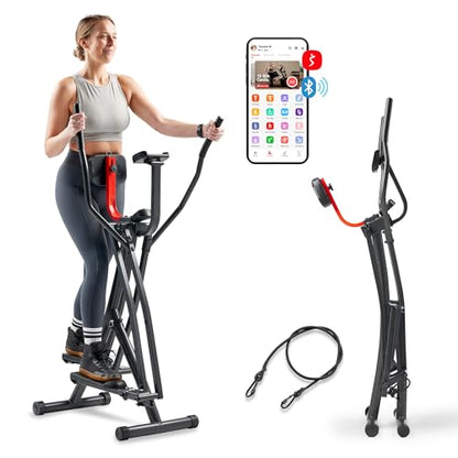 Sunny Health & Fitness Foldable Air Walk Elliptical, 30" inch Long Stride Glide Exercise Full-Body Cardio Cross Smart Trainer for Home Office, SunnyFit App via Bluetooth with Adjustable Resistance - style: Smart Pro