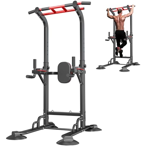 SogesPower Pull Up Bar Station Power Tower,12-Level Adjustable Multi-Function Pull Up Dip Station for Home Gym, Pull Up Bar Stand Dip Bar Strength Training Fitness Equipment - color: Black