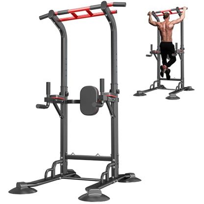 SogesPower Pull Up Bar Station Power Tower,12-Level Adjustable Multi-Function Pull Up Dip Station for Home Gym, Pull Up Bar Stand Dip Bar Strength Training Fitness Equipment - color: Black