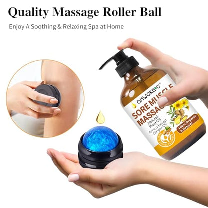 Fathers Day Gift for Husband,Dad, Massage Oil for Massage Therapy,Lymphatic Drainage-Ginger Oil Sore Muscle Arnica Oil &Lavender Oil Relaxing Massage Oils for Date Night,Massage Ball,Gifts for Him Her
