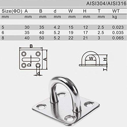 Heavy Duty Pad Eye Plate Staple Ring Hook Loop U-Shaped Sail Shade Hardware - Wall Ceiling Hammock Hooks Hanger for Swing Suspension - Stainless Steel