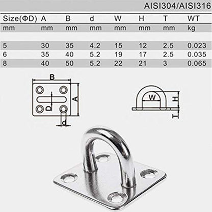 Heavy Duty Pad Eye Plate Staple Ring Hook Loop U-Shaped Sail Shade Hardware - Wall Ceiling Hammock Hooks Hanger for Swing Suspension - Stainless Steel