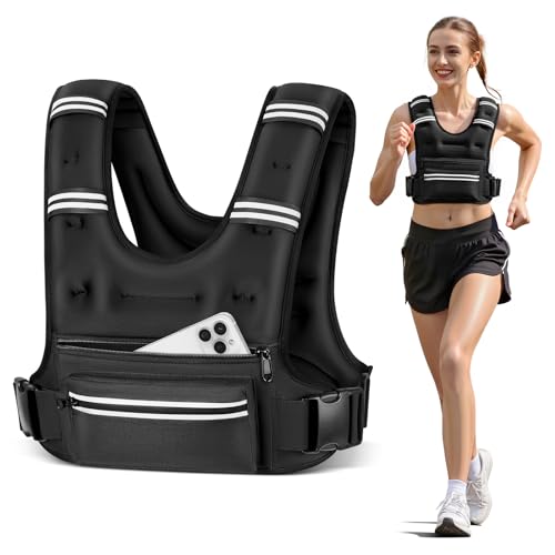 Weighted Vests for Women Men, 8 12 16 20 lb Weighted Vest with Storage Pockets, Rucking Vest with Reflective Stripe, Adjustable Straps Weight Vest for Running, Walking, Workout, Training - color: Black, size: 8 lb