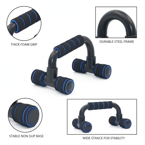 Push-Up Stands with Foam Handles, Steel Frame for Wrist Support and Deep Range of Motion, Stable Floor Exercise Bars for Home Workouts (1 Pair)