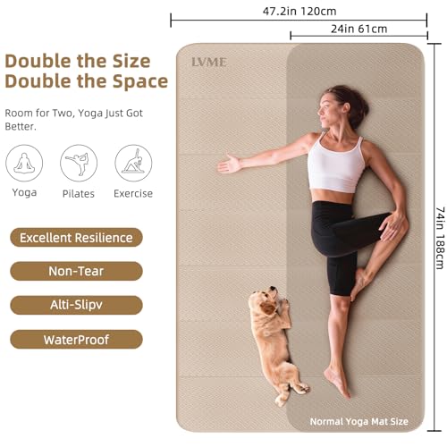 Large Yoga Mat, 74"x47.2" Extra Wide & Long Foldable Yoga Mat, 0.4" Thick Folding Yoga Mat, 2-Person Workout Mat for Home Gym, Extra Large Non-Slip Fitness Mat for HIIT, Yoga, Stretching, Portable Design for Easy Storage