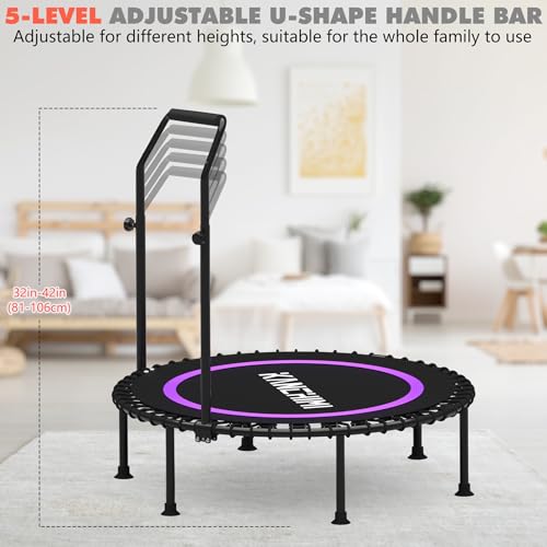 450/550LBS Mini Rebounder Trampoline for Adults with Bar, 40" /48" Fitness Trampoline Adjustable Foam Handle, Stable&Quiet Exercise Rebounder for Adults Indoor/Outdoor Workout(Purple, 550LBS)