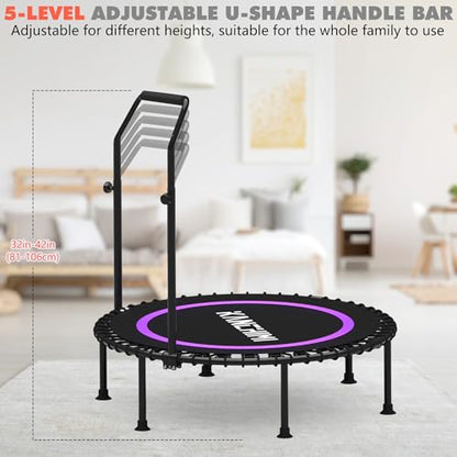450/550LBS Mini Rebounder Trampoline for Adults with Bar, 40" /48" Fitness Trampoline Adjustable Foam Handle, Stable&Quiet Exercise Rebounder for Adults Indoor/Outdoor Workout(Purple, 550LBS)