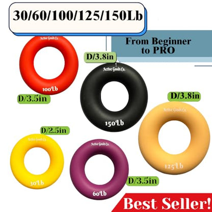 Hand Exerciser - PROFESSIONAL GRADE, Set or Single, Different Sizes. Visit to see more! Bague classique en silicone parfaite pour améliorer la force, la puissance et la vitesse dans les poignets. - size: 6 Set - 30-60-100-125-150 lb