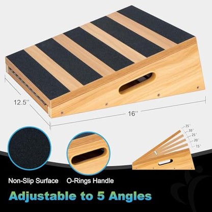 StrongTek Professional Wooden Slant Board, Adjustable Incline Board and Calf Stretcher, Partial-Coverage Design with Side Handle, 5 Angles, 500 lbs Capacity - style: Partial-coverage