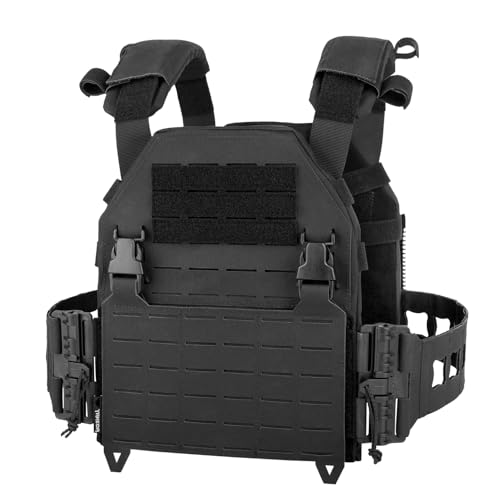 Tactical Vest for Men - Lightweight Quick Release Modular Vest Adjustable Airsoft Vest Outdoor for Running Training - color: Black