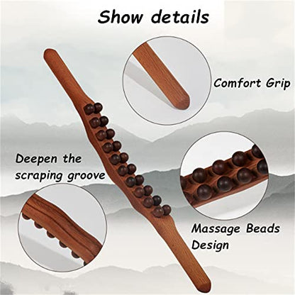 Wooden Gua Sha Tools Anti Cellulite Massage Tool,20 Beads Lymphatic Drainage Stick for Back and Head Relaxing Scrapping 22.83INCH - color: Style E Primary Color 20 Beads