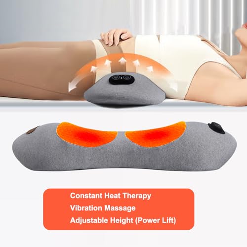 3 in 1 Back Massager, Electric Lumbar Support Pillow Heat Vibration Massage Lower Back Spine Decompression Device, Light Gray