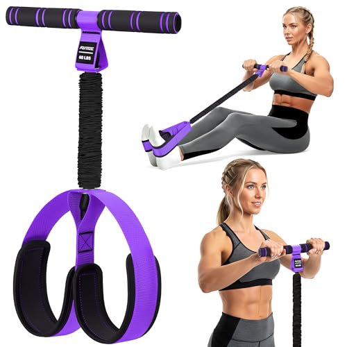 Multifunction Pedal Resistance Band with Handle, Upgraded Exercise Equipment with Soft Foot Pedal for Sit Up & Full-Body Home Gym Workouts, Core/ABS Training, Pilates, Yoga & Physical Therapy - style: 2-Purple-60LBS