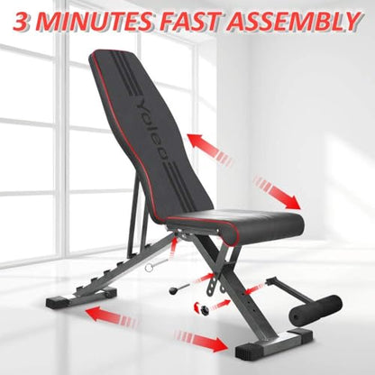 YOLEO Adjustable Weight Bench, Foldable Full Body Workout Benches Strength Training Folding Bench 330 lbs Weights Capacity, Decline/Incline/Flat, Exercise Equipment, Fitness Bench for Home Gym Machine