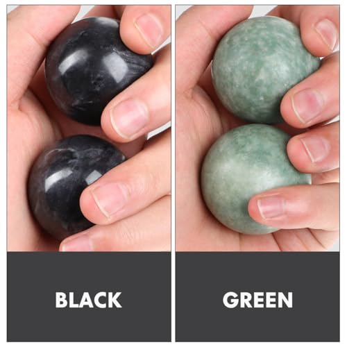 Healifty Baoding Balls for Hand Exercise: 4 Pack Small Marble Chinese Massage Ball Set, No Chime Weighted Therapy Stress Relief, Green and Black 1.4 Inch