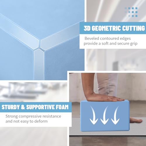 Yoga Blocks 2 Pack 3x6x9IN Foam Block Supportive Latex-Free with Stretch Band, Non-Slip Exercise Blocks for Pilates, Meditation, Balance, Stretching and Deep Poses - color: 2PACK-Light Blue