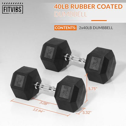 Fitvids Hex Dumbbells Rubber Coated Hand Weights for Exercises and Fitness Home Gym, 5-50 LB Pair - style: 40LBS Pair