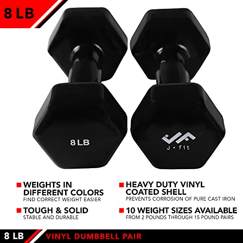 JFIT Dumbbell Pairs or Sets – Neoprene & Vinyl Coated Hand Weights for Home Gym, Strength Training, Aerobics, Cardio Exercise and Fitness - size: 8 lbs (Pair)