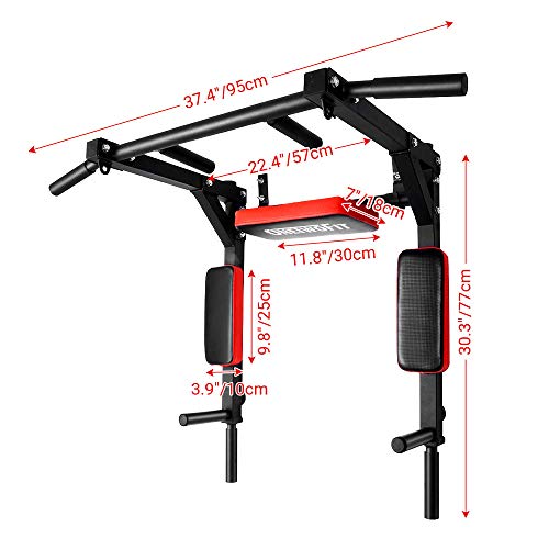 OneTwoFit Multifunctional Wall Mounted Pull Up Bar Chin Up bar Dip Station for Indoor Home Gym Workout, Power Tower Set Training Equipment Fitness Dip Stand Supports to 440 Lbs