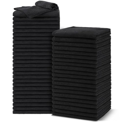 Salon Towels 48 Pack, Microfiber Barber Towel Bulk,(16x29 inches) Fast Drying Hair Towels Super Soft Black Hnad Towels for Gym, Salon, Bath, Spa Use and Home Hair Care(Not Bleach Proof) - color: Black, size: 48PK