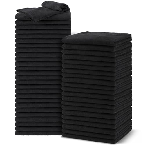 Salon Towels 48 Pack, Microfiber Barber Towel Bulk,(16x29 inches) Fast Drying Hair Towels Super Soft Black Hnad Towels for Gym, Salon, Bath, Spa Use and Home Hair Care(Not Bleach Proof) - color: Black, size: 48PK
