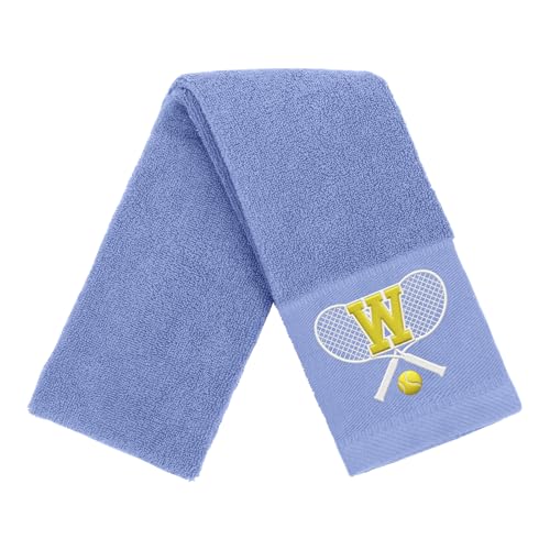 Tennis Towel,Tennis Gift for Men, Women,Lovers,13”x 43” Cotton Embroidered Tennis Towels (Blue, Initial-W) - color: Blue, size: Initial-W