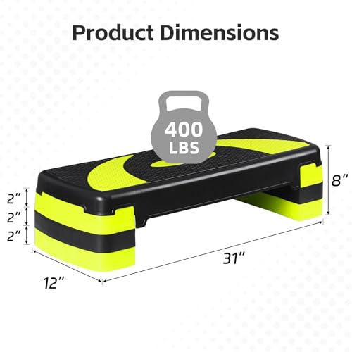 LEMY Adjustable Workout Aerobic Stepper, Exercise Step Platform for Home, Fitness, Gym, Strength Training - color: Black/Yellow