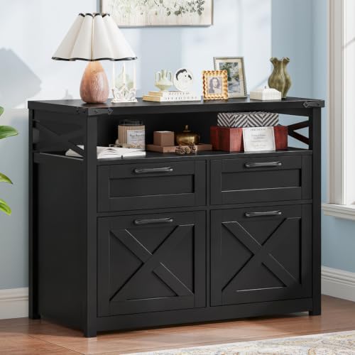 Vabches Farmhouse Home Office File Cabinet with 4 Drawers, Pure Black - color: Pure Black, size: Lateral-4 Drawers