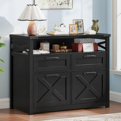 Vabches Farmhouse Home Office File Cabinet with 4 Drawers, Pure Black - color: Pure Black, size: Lateral-4 Drawers
