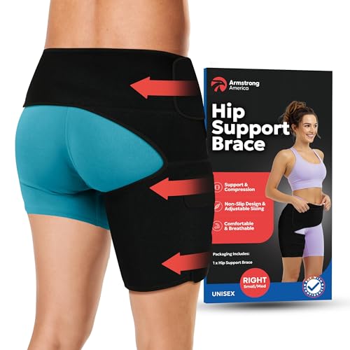 ARMSTRONG AMERICA Hip Brace For Women & Men - Groin Strain Compression Wrap for Hamstring, Hip Flexor, Sciatcica Pain Relief - Hamstring & Hip Support Thigh Compression Sleeve - SMALL/RIGHT LEG - size: Small/Medium, style: Right