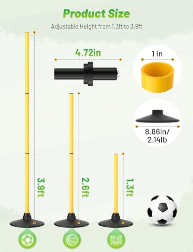 GHB Agility Poles 4 Pack 50" Rebound Sports Basketball Training Poles,Detachable Speed Training Equipment Football Accessories with Rubber Base
