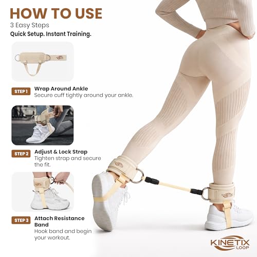Ankle Resistance Bands with Cuffs – 3-Level Latex Exercise Bands for Glutes, Kickbacks & Hip Training | Neoprene Padded Ankle Cuffs for Women & Men | Home Gym Workout Set with Mesh Bag