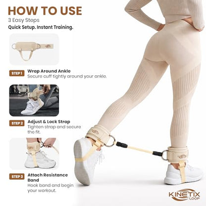 Ankle Resistance Bands with Cuffs – 3-Level Latex Exercise Bands for Glutes, Kickbacks & Hip Training | Neoprene Padded Ankle Cuffs for Women & Men | Home Gym Workout Set with Mesh Bag