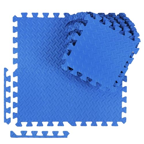 Ecally 100 Pcs 12 x 12 Gym Mat Foam Floor Mats for Home Gym Covers 96 Sq Ft Puzzle Exercise Square Interlocking Carpet Tiles with Border for Workouts Equipment Yoga Pilates (Blue) - color: Blue
