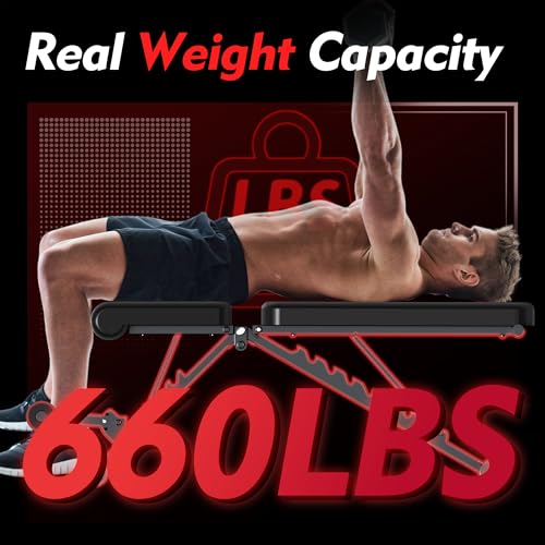 Adjustable Weight Bench, 660LBS Foldable Workout Bench for Full Body Strength Training, Multifunctional Bench Press Incline Decline Bench - Great for Beginners and Professional Use