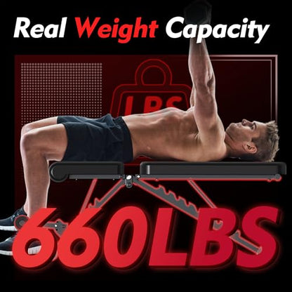 Adjustable Weight Bench, 660LBS Foldable Workout Bench for Full Body Strength Training, Multifunctional Bench Press Incline Decline Bench - Great for Beginners and Professional Use