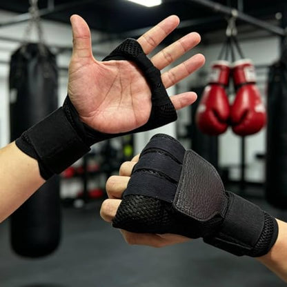 Menolana Sparring Gloves Hollow Palms Breathable Punching Gloves Hand Wraps for Kickboxing Grappling MMA Karate Fitness - color: Black