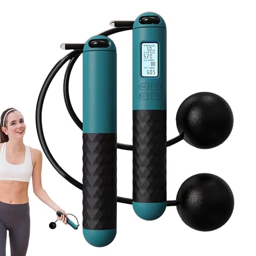 Weighted Cordless Jump Rope - Weighted Jump Trainer, tangles Free Fitness Equipment, Adjustable Exercise Rope with Digital Counter | Compact Workout Tool for Home Gym Office Travel Aerobic Cardio Tra - color: Green