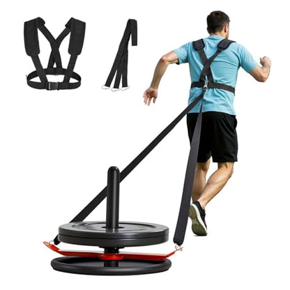 VEVOR Football Sleds and Chutes, Weight Sled, Football Training Pull Push Running Sled, Fitness Workout Sled Push Gym Equipment, Adjustable Height Handle, Compatible 1/2 in Weight Plates - style: 360° Rotation