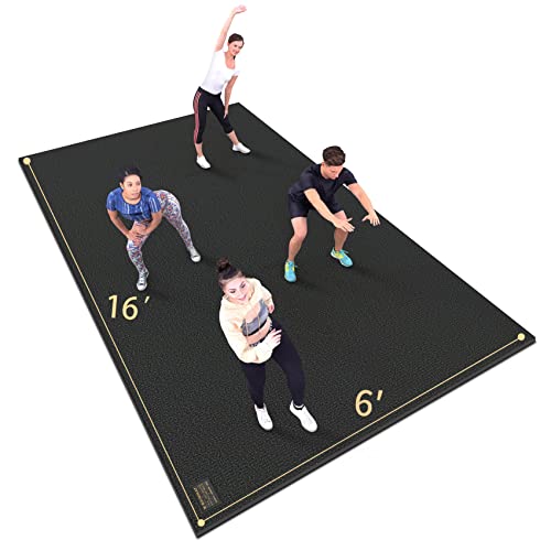 GXMMAT Extra Large Exercise Mat 16'x6'/12'x6'/10'x6'/8'x6'(7mm), Extra Wide Workout Mats for Home Gym Flooring, Non-Slip Thick Durable Cardio Mat for MMA,Plyo,Jump Rope,Weights,Fitness,Shoe-Friendly - color: Black Real, size: 6*16 FT