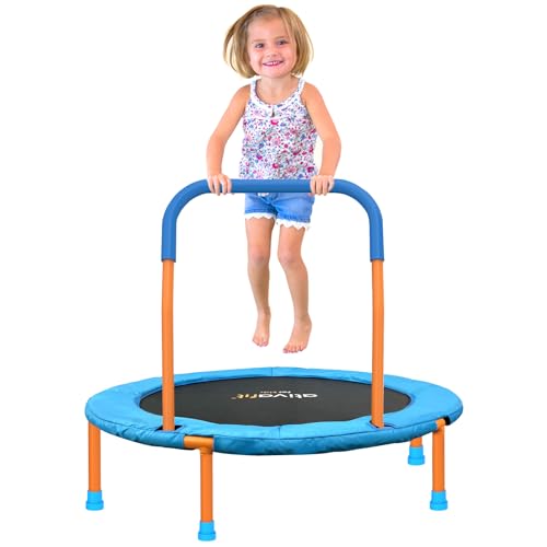 ATIVAFIT 36-Inch Toddler Trampoline with Foam Handle, Foldable Indoor Outdoor Mini Rebounder for Kids Ages 2–6 - color: Orange and Blue