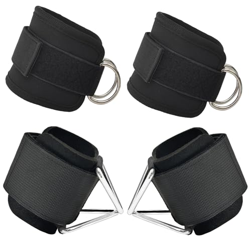 Adjustable Wrist Ankle Cuffs for Cable Machine, Neoprene Padded Straps, 4 Pack Comfortable Wrist Ankle Strap, Fitness Strength Training Equipment Workouts for Men Women, Black