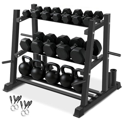 Dumbbell Rack, Bongkim Dumbbell Set with Rack Stand, Dumbbells Weights Rack for Home Gym, Weight Rack for Dumbbells, Kettlebells, and Weight Plates 1100LBS - color: black