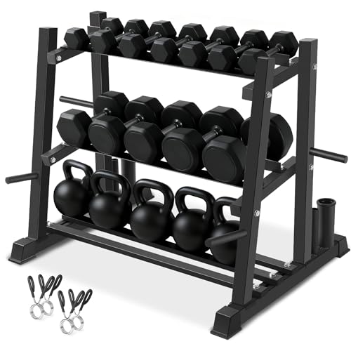 Dumbbell Rack, Bongkim Dumbbell Set with Rack Stand, Dumbbells Weights Rack for Home Gym, Weight Rack for Dumbbells, Kettlebells, and Weight Plates 1100LBS - color: black