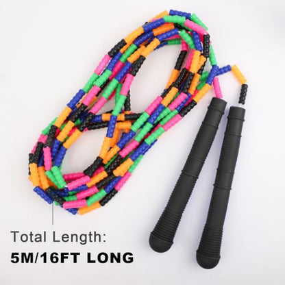 Coolrunner 16 FT Long Jump Rope(1 PACK), Double Dutch Jump Ropes, Soft Beaded Skipping for Kids Adults, Plastic Segmented Long Enough for 4-5 Jumpers - color: Black