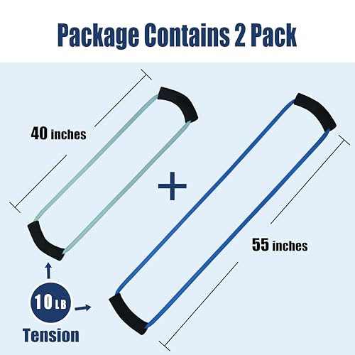 [2 Pack] Resistance Bands for Working Out with Soft Handles, Elastic Loop, Skin-Friendly Natural Latex,10 Pound Tension Long and Short Stretch, Fitness Exercise and Workout for Men and Women