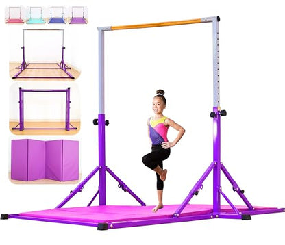 MARFULA Gymnastic Kip Bar for Kids Teens Ages 3-25 of All Gymnastic Levels - color: Purple (Bar with Mat - 8 Ft Base)